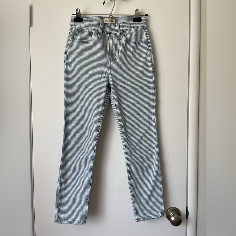 Madewell Blue Striped High Rise Skinny Crop Jeans, 24P